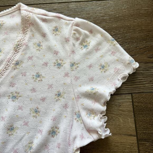 Miss Elaine Nightgown Womens Med Pink Floral Ruffle Trim Short Sleeves Sleepwear - Picture 8 of 11